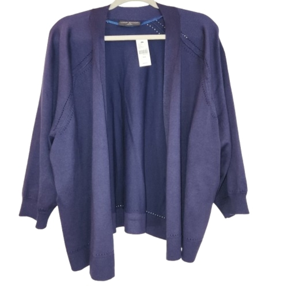 NWT Lane Bryant Navy Blue Open Front Cardigan Size 22/24 3/4 Sleeves Pointelle